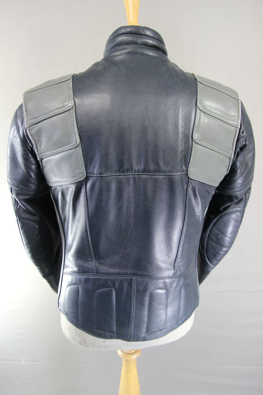 CLASSIC VINTAGE 1980's DARK & LIGHT GREY MQP LEATHER BIKER JACKET 38-40 INCH