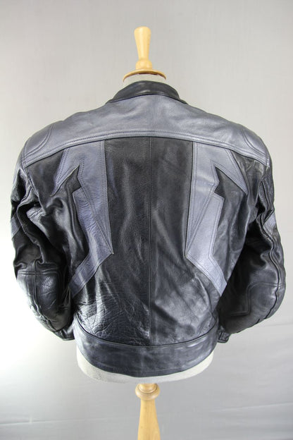 FIGO BLACK & SILVER LEATHER BIKER JACKET WITH REMOVABLE CE ARMOUR 42-44 INCH
