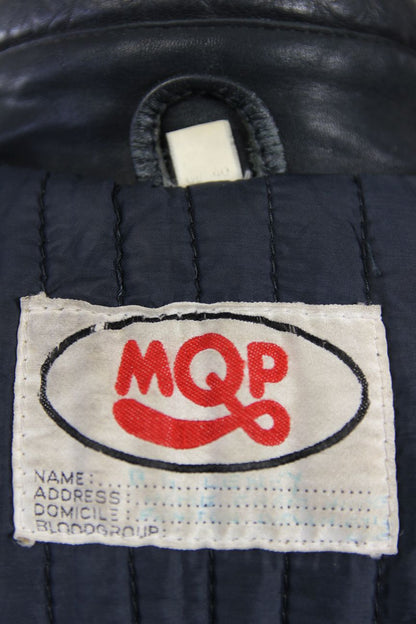 CLASSIC VINTAGE 1980's DARK & LIGHT GREY MQP LEATHER BIKER JACKET 38-40 INCH