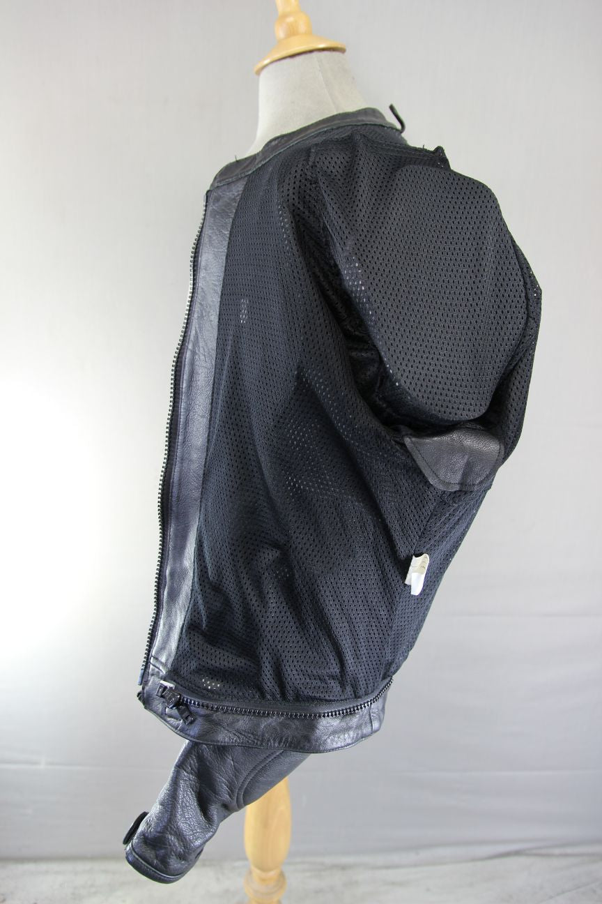 FIGO BLACK & SILVER LEATHER BIKER JACKET WITH REMOVABLE CE ARMOUR 42-44 INCH
