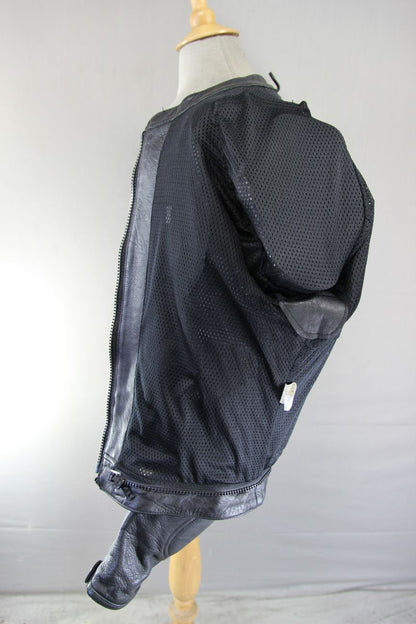 FIGO BLACK & SILVER LEATHER BIKER JACKET WITH REMOVABLE CE ARMOUR 42-44 INCH