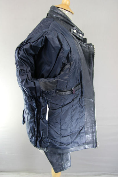 CLASSIC VINTAGE 1980's DARK & LIGHT GREY MQP LEATHER BIKER JACKET 38-40 INCH