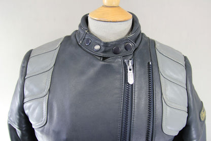 VINTAGE 70s-80s DARK & LIGHT GREY BOBO COLLECTION LEATHER BIKER JACKET: SIZE 16