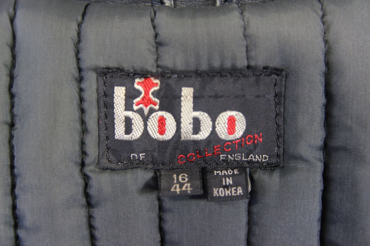 VINTAGE 70s-80s DARK & LIGHT GREY BOBO COLLECTION LEATHER BIKER JACKET: SIZE 16