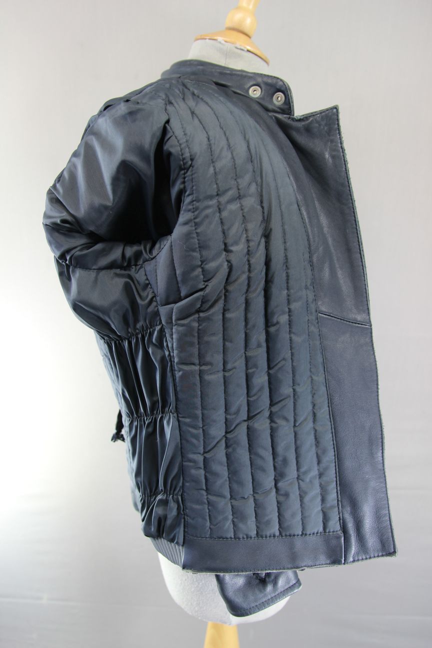 VINTAGE 70s-80s DARK & LIGHT GREY BOBO COLLECTION LEATHER BIKER JACKET: SIZE 16