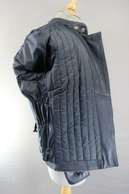 VINTAGE 70s-80s DARK & LIGHT GREY BOBO COLLECTION LEATHER BIKER JACKET: SIZE 16