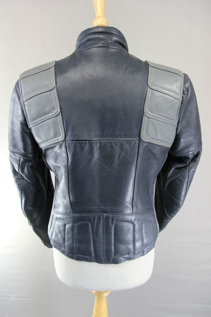 LADIES CLASSIC VINTAGE 1980's DARK & LIGHT GREY MQP LEATHER BIKER JACKET 36 INCH