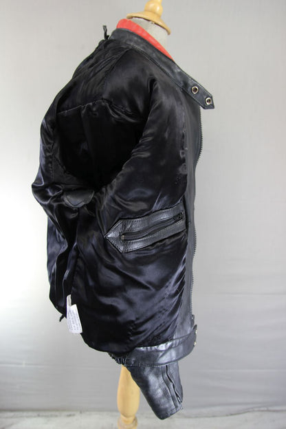 VINTAGE BLACK, RED & WHITE LEATHER SPORTEX IMOLA CLASSIC BIKER JACKET 42 INCH