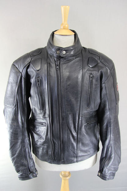 DYNAMIC LEATHER BLACK COWHIDE BIKER JACKET WITH REMOVABLE KNOX CE ARMOUR 42 INCH