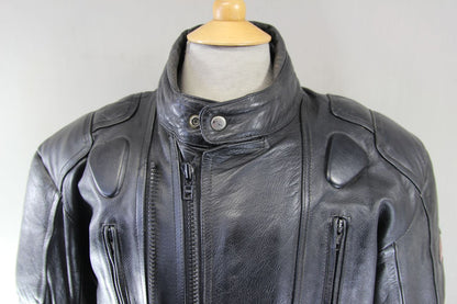 DYNAMIC LEATHER BLACK COWHIDE BIKER JACKET WITH REMOVABLE KNOX CE ARMOUR 42 INCH