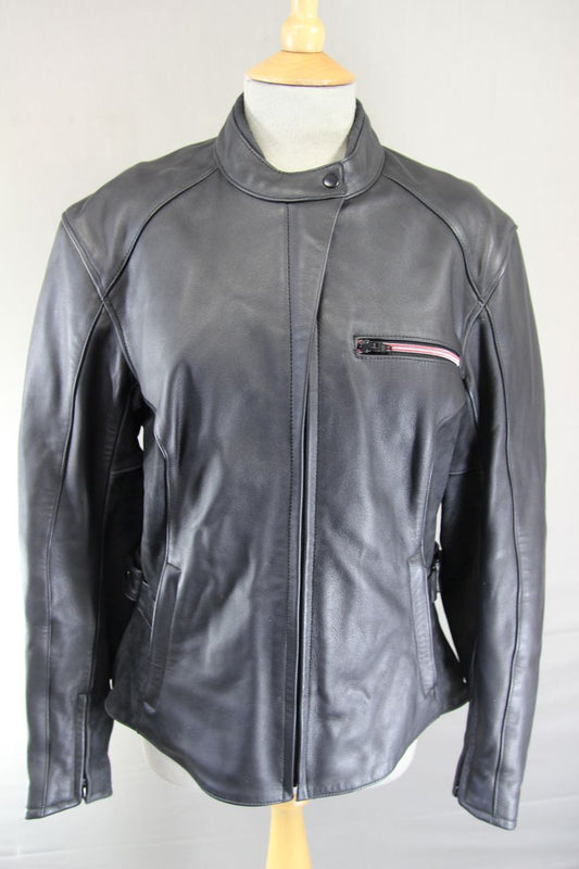 HEIN GERICKE STREETLINE BLACK LEATHER & SUEDE BIKER JACKET + CE ARMOUR: SIZE 16