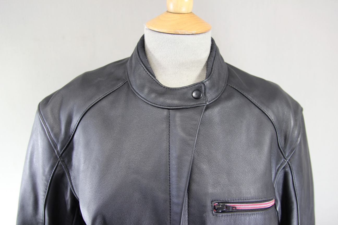 HEIN GERICKE STREETLINE BLACK LEATHER & SUEDE BIKER JACKET + CE ARMOUR: SIZE 16