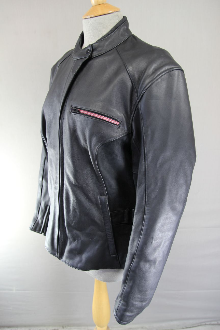 HEIN GERICKE STREETLINE BLACK LEATHER & SUEDE BIKER JACKET + CE ARMOUR: SIZE 16