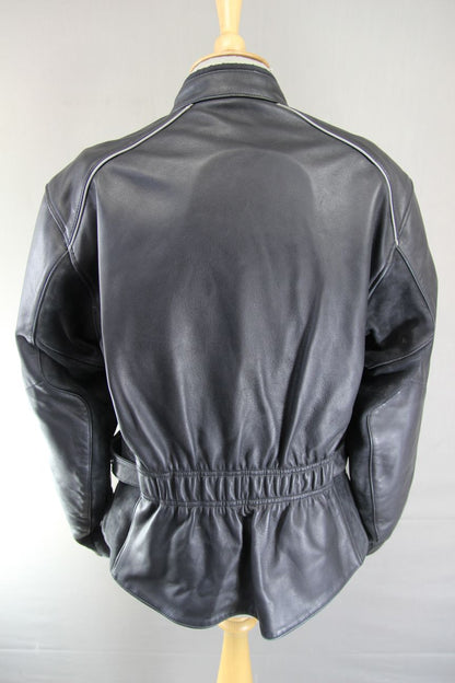 HEIN GERICKE STREETLINE BLACK LEATHER & SUEDE BIKER JACKET + CE ARMOUR: SIZE 16