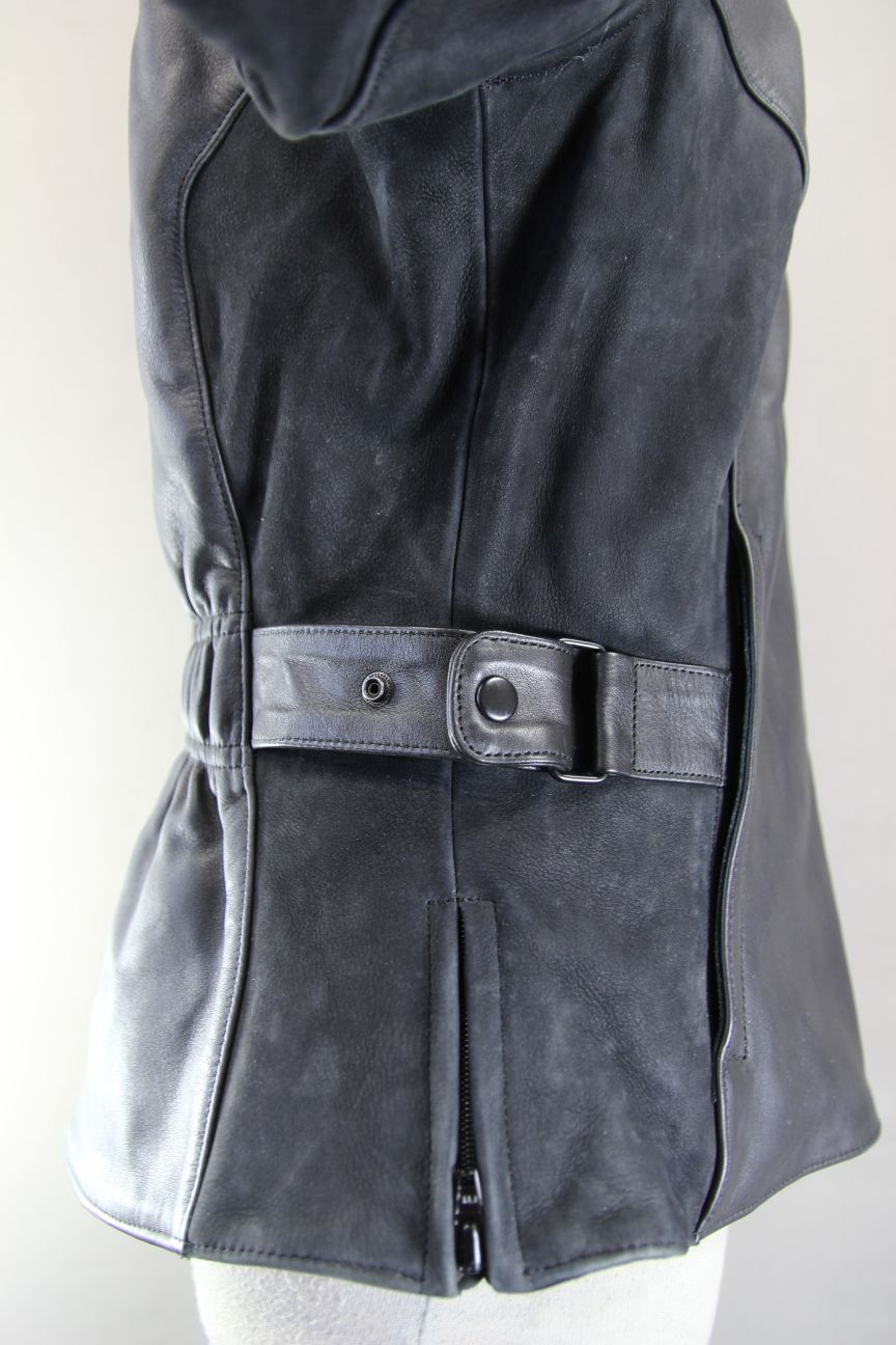 HEIN GERICKE STREETLINE BLACK LEATHER & SUEDE BIKER JACKET + CE ARMOUR: SIZE 16