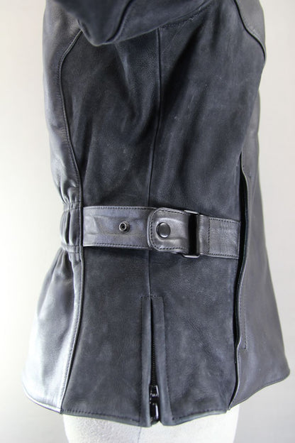 HEIN GERICKE STREETLINE BLACK LEATHER & SUEDE BIKER JACKET + CE ARMOUR: SIZE 16