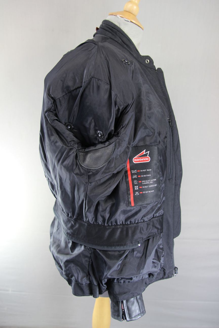 HEIN GERICKE STREETLINE BLACK LEATHER & SUEDE BIKER JACKET + CE ARMOUR: SIZE 16
