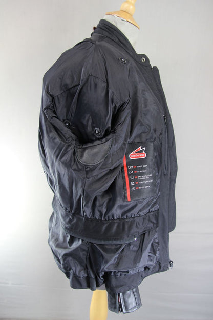 HEIN GERICKE STREETLINE BLACK LEATHER & SUEDE BIKER JACKET + CE ARMOUR: SIZE 16