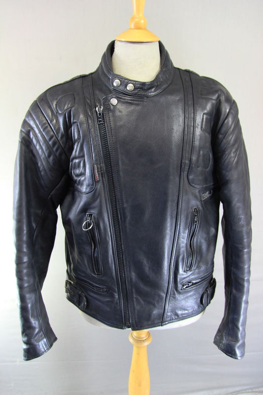RHINO BRITISH DESIGNED CLASSIC BLACK COWHIDE LEATHER BIKER JACKET 42-44 INCH/L