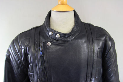 RHINO BRITISH DESIGNED CLASSIC BLACK COWHIDE LEATHER BIKER JACKET 42-44 INCH/L