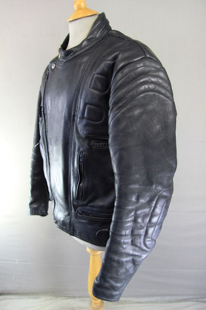 RHINO BRITISH DESIGNED CLASSIC BLACK COWHIDE LEATHER BIKER JACKET 42-44 INCH/L