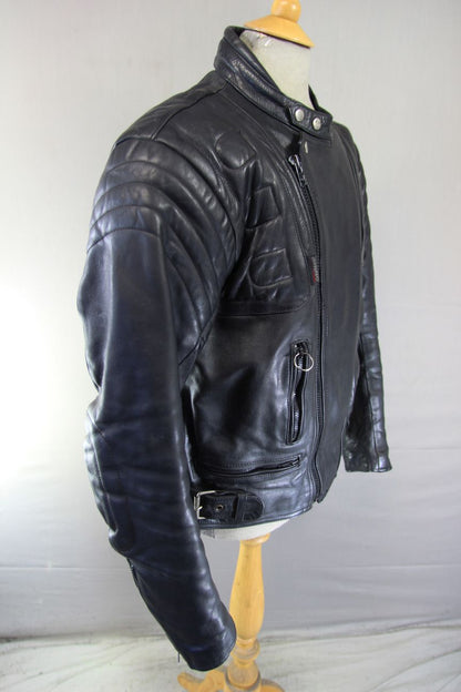RHINO BRITISH DESIGNED CLASSIC BLACK COWHIDE LEATHER BIKER JACKET 42-44 INCH/L