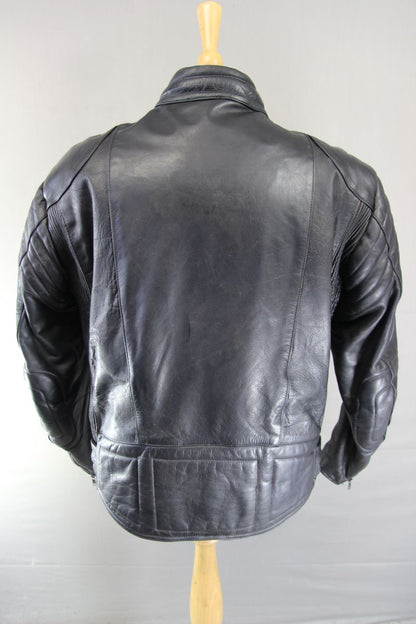 RHINO BRITISH DESIGNED CLASSIC BLACK COWHIDE LEATHER BIKER JACKET 42-44 INCH/L