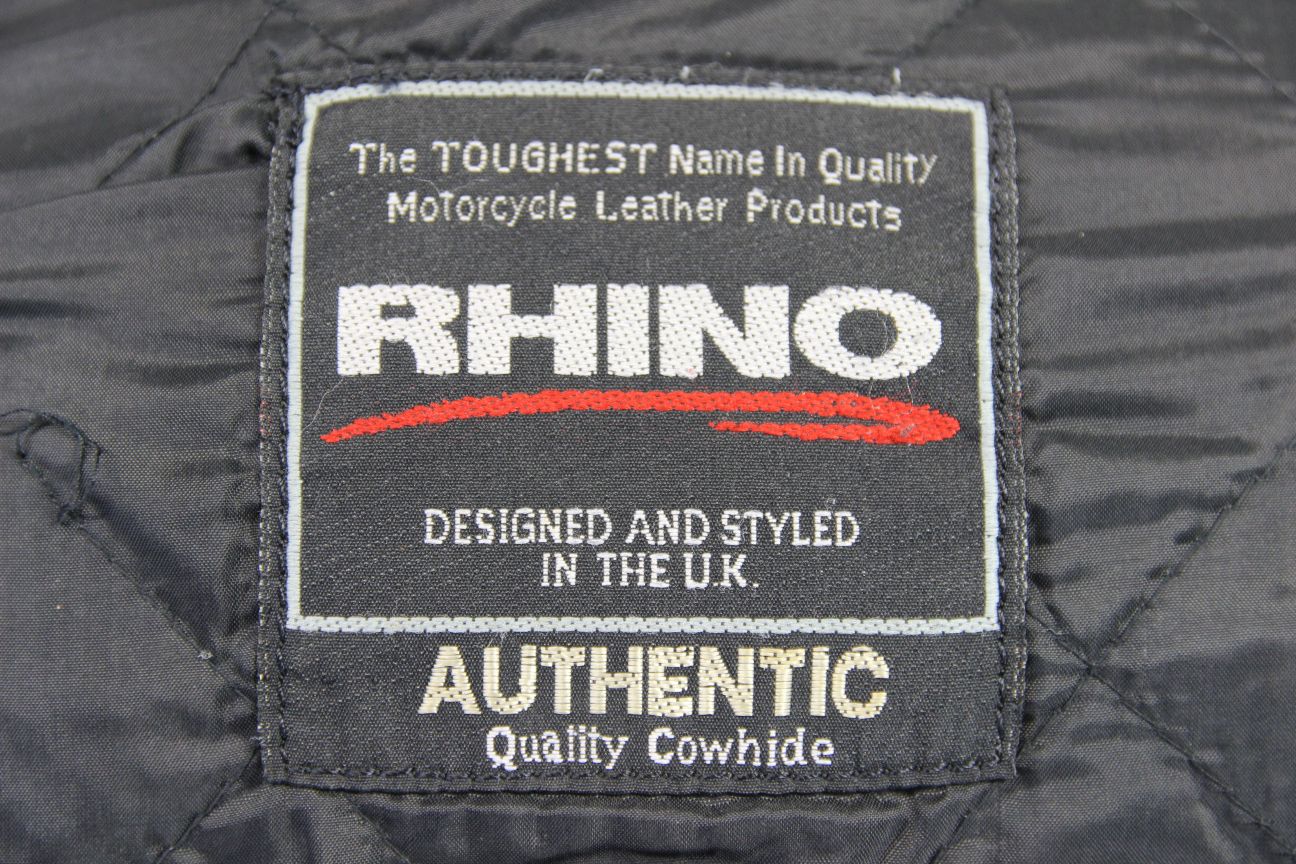 RHINO BRITISH DESIGNED CLASSIC BLACK COWHIDE LEATHER BIKER JACKET 42-44 INCH/L