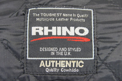 RHINO BRITISH DESIGNED CLASSIC BLACK COWHIDE LEATHER BIKER JACKET 42-44 INCH/L