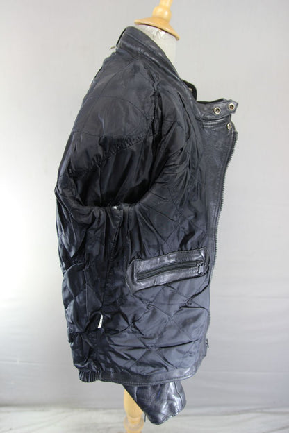 RHINO BRITISH DESIGNED CLASSIC BLACK COWHIDE LEATHER BIKER JACKET 42-44 INCH/L