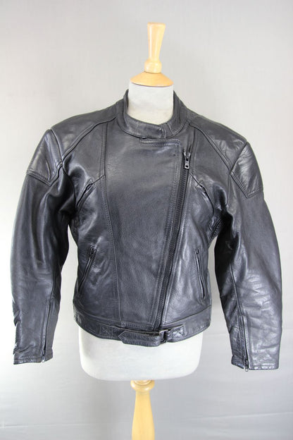LADIES CLASSIC BLACK LEATHER BIKER JACKET SIZE 14/36-38 INCH CHEST