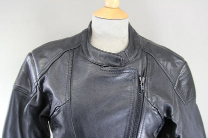 LADIES CLASSIC BLACK LEATHER BIKER JACKET SIZE 14/36-38 INCH CHEST