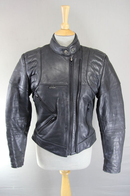 CLASSIC BLACK STEIN LEATHERS BIKER JACKET: SIZE 14 36-38 INCHES