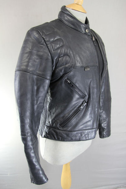 CLASSIC BLACK STEIN LEATHERS BIKER JACKET: SIZE 14 36-38 INCHES