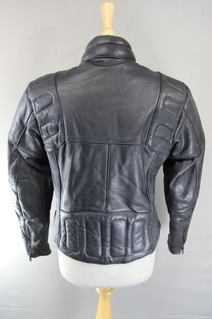 CLASSIC BLACK STEIN LEATHERS BIKER JACKET: SIZE 14 36-38 INCHES