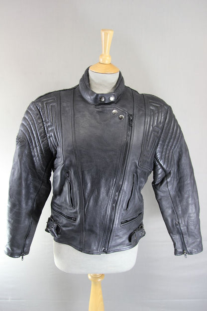 CLASSIC AKITO T-FORCE BLACK LEATHER BIKER JACKET: SIZE 14/36 -38 INCH CHEST