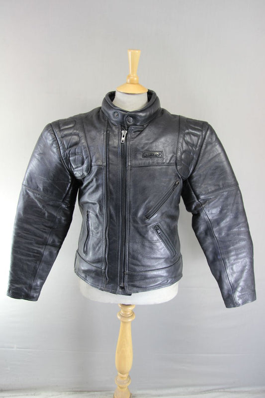 BUFFALO CLASSIC BLACK LEATHER THINSULATE 3MM LINED BIKER JACKET 36-38 INCH