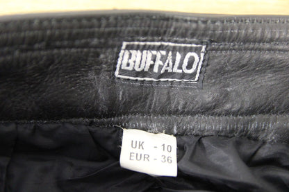 BUFFALO BLACK LEATHER BIKER TROUSERS + CE ARMOUR SIZE 10 WAIST 28/INSIDE LEG 28"