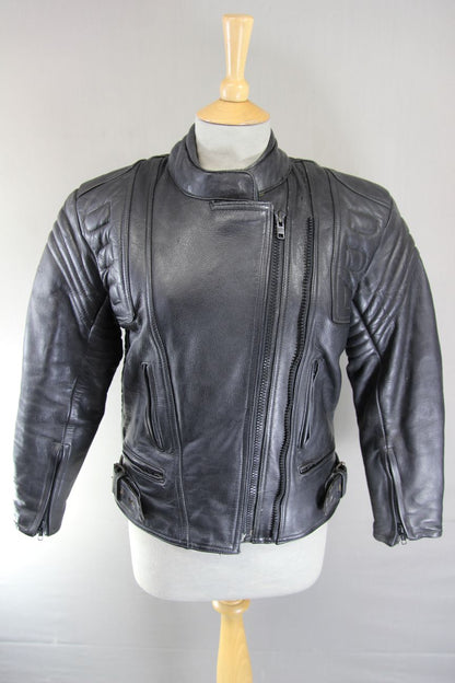 EURO STYLE 'HARLEY DAVIDSON' LADIES BLACK LEATHER BIKER JACKET: 34-36 INCHES