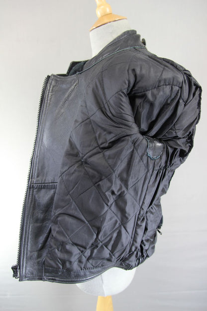 EURO STYLE 'HARLEY DAVIDSON' LADIES BLACK LEATHER BIKER JACKET: 34-36 INCHES