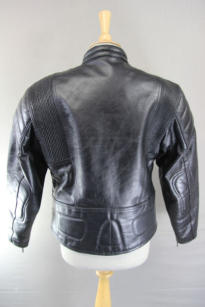 LADIES 'CHARLIE' BLACK LEATHER BIKER JACKET WITH CE ARMOUR 38 INCH/XL