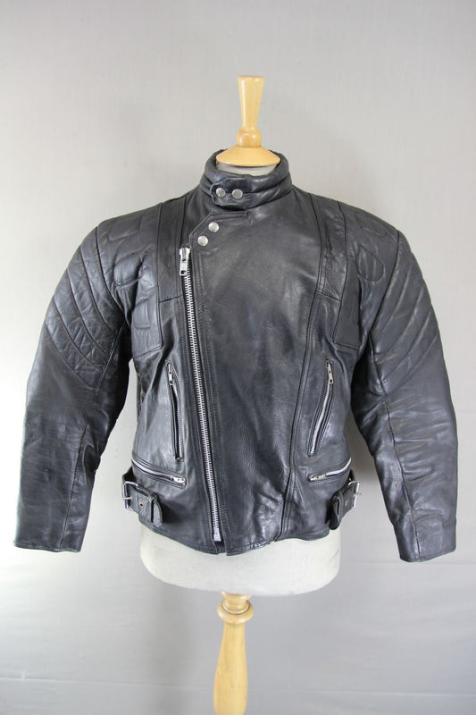 BLL CLASSIC BLACK COWHIDE LEATHER BIKER JACKET 42 INCH/LARGE