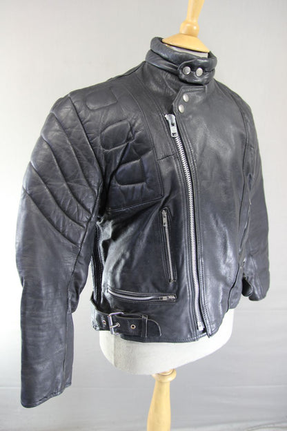 BLL CLASSIC BLACK COWHIDE LEATHER BIKER JACKET 42 INCH/LARGE