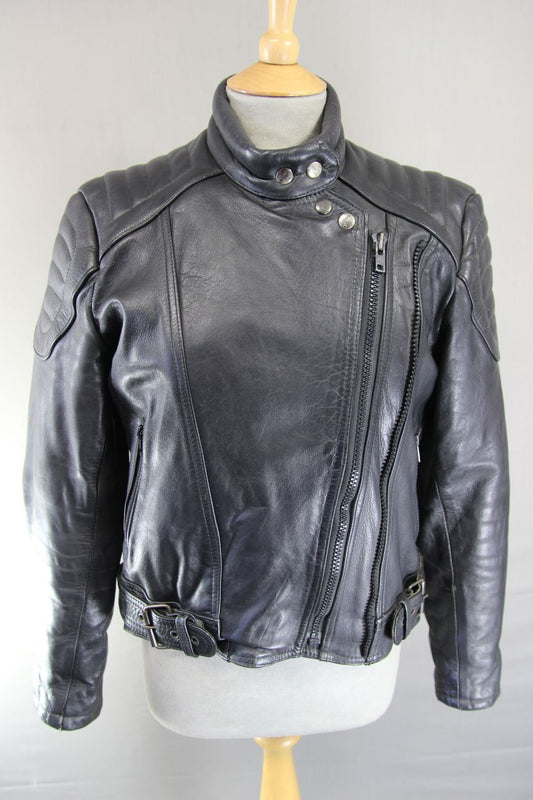 LADIES JT'S BLACK COWHIDE LEATHER THINSULATE 3M LINED BIKER JACKET 36-38 IN/MED