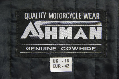 ASHMAN BLACK COWHIDE LEATHER BIKER JACKET WITH ARMOUR & THERMAL LINING: SIZE 16