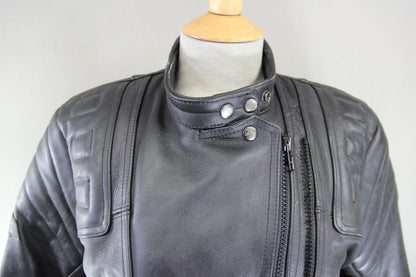 CLASSIC SPORTEX APOLLO BLACK LEATHER BIKER JACKET WITH BACK PROTECTOR: SIZE 14