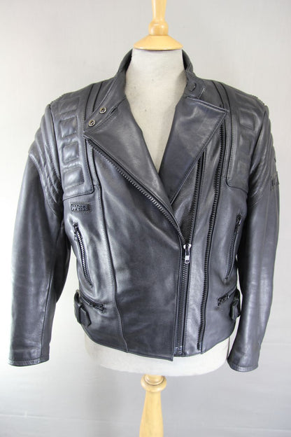 WEISE CLASSIC COLLECTION LADIES BLACK LEATHER BIKER JACKET: SIZE 12