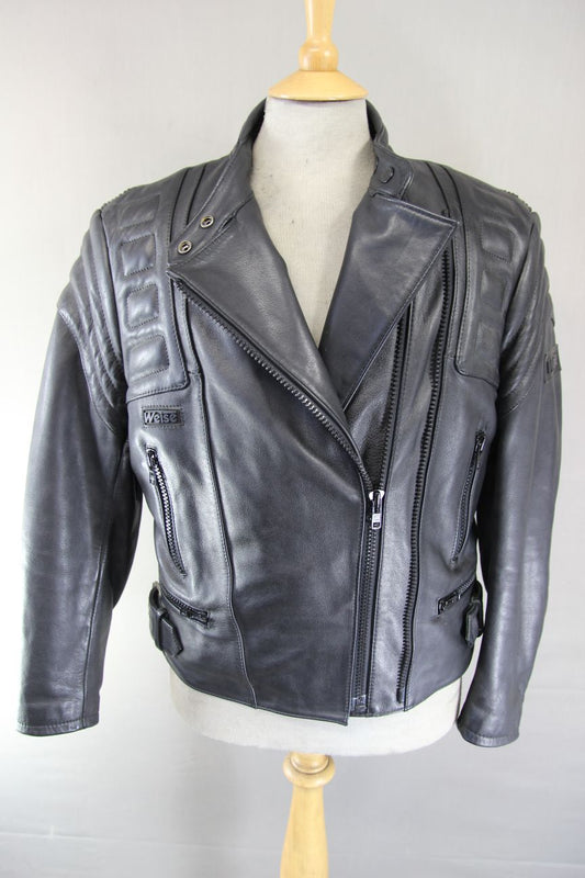 WEISE CLASSIC COLLECTION LADIES BLACK LEATHER BIKER JACKET: SIZE 12