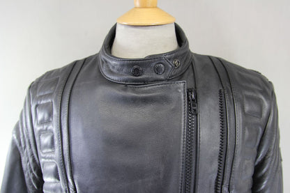 WEISE CLASSIC COLLECTION LADIES BLACK LEATHER BIKER JACKET: SIZE 12