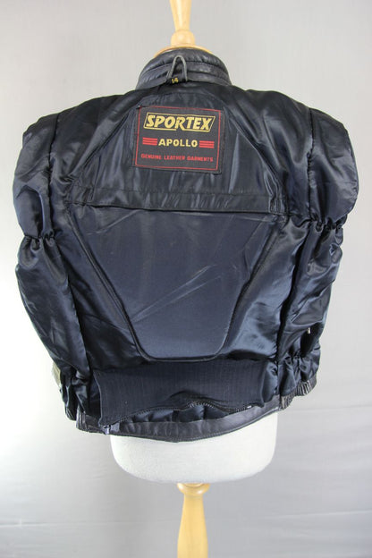 CLASSIC SPORTEX APOLLO BLACK LEATHER BIKER JACKET WITH BACK PROTECTOR: SIZE 14